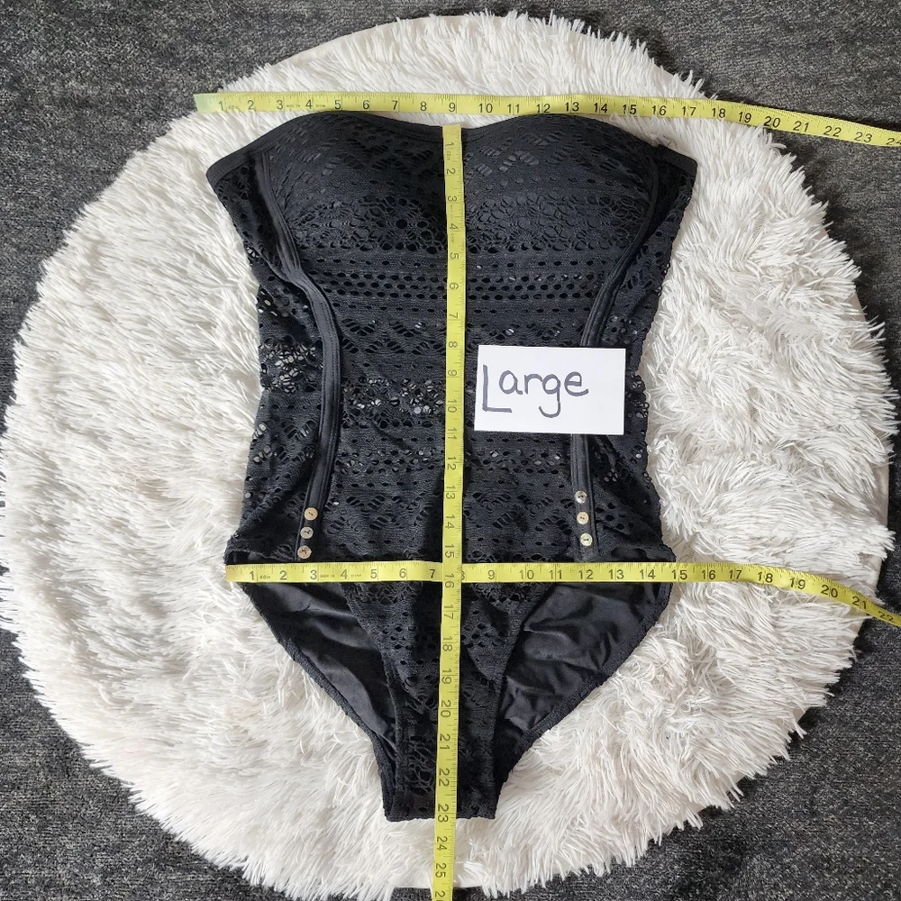 NWOT Black Fishnet One Piece Halter Bathing Suit - Picture 9 of 14